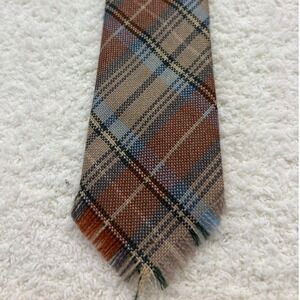 J. Riggings Necktie Tie Mens Brown Plaid Excellent Fringed Woven Classic